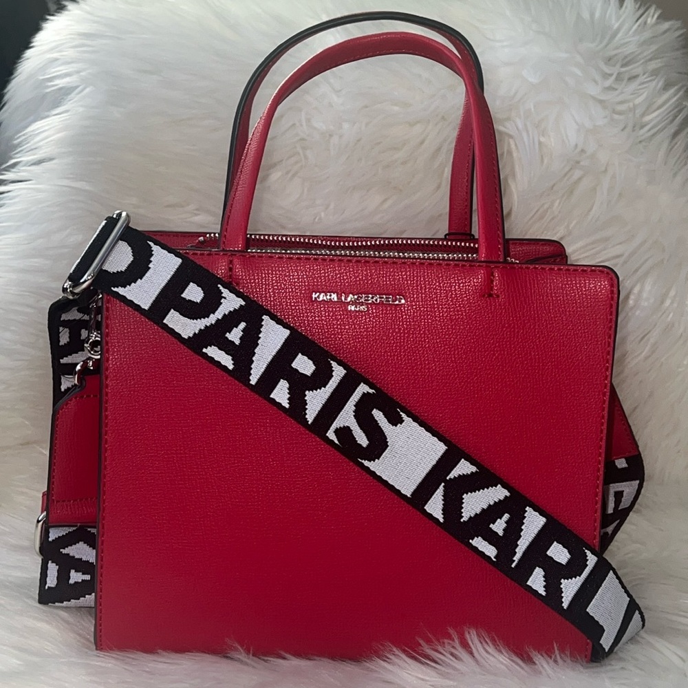 Karl Lagerfeld Paris Maybelle Satchel Crossbody Bag Crimson Red